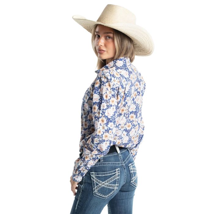 Just Country Abbey Full Button - Blue Vintage Floral [sz:8]