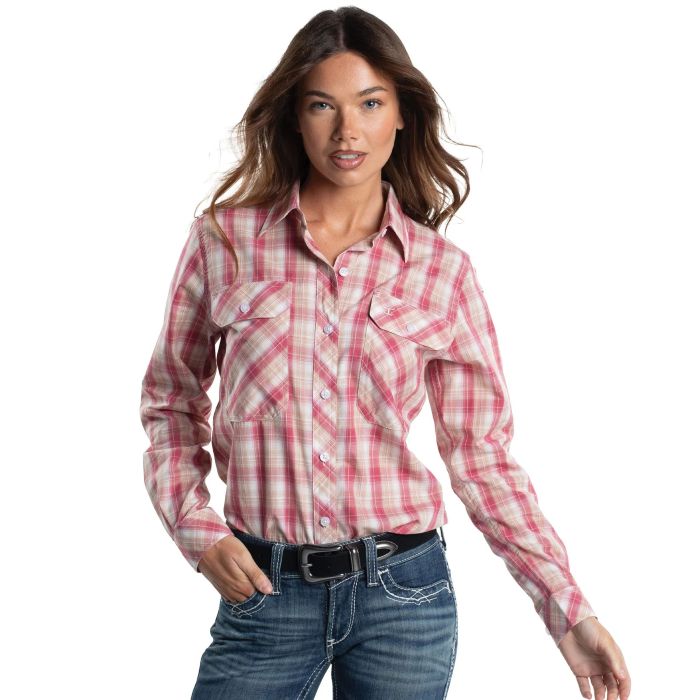 Just Country Abbey Full Button - Hot Pink, Castle Tan & White Plaid [sz:8]