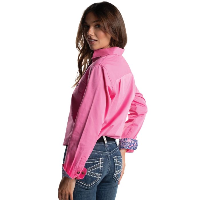 Just Country Jahna Trim Half Button Print Workshirt - Rose/blue Chrysanthemum [sz:8]