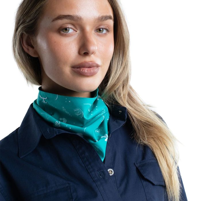Just Country Carlee Double Sided Scarf - Turquoise & White Western Print