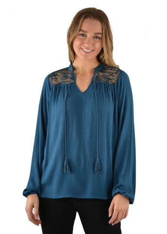 PURE WESTERN WOMENS JORDANA BLOUSE TEAL [SZ:8 CL:TEAL]