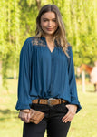 PURE WESTERN WOMENS JORDANA BLOUSE TEAL [SZ:8 CL:TEAL]