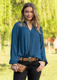 PURE WESTERN WOMENS JORDANA BLOUSE TEAL [SZ:8 CL:TEAL]