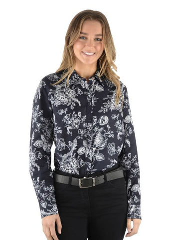 THOMAS COOK WOMENS LINDA LONG SLEEVE SHIRT [SZ:8 CL:NAVY/WHITE]