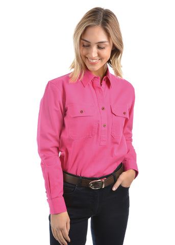 THOMAS COOK WOMENS CONTRAST LIGHT 1/2 POCKET LONG SLEEVE SHIRT - AZALEA PINK