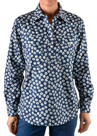 HARDSLOG INDIGO WOMENS HALF PLACKET L/S SHIRT