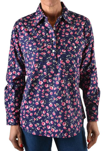 HARDSLOG HAYDEN WOMENS HALF PLACKET L/S SHIRT [SZ:8 CL:NAVY]