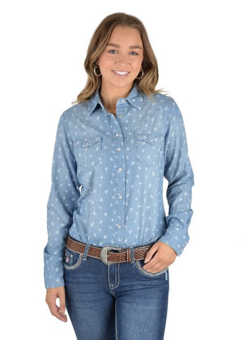 PURE WESTERN ADRIANA WOMENS PRINT WESTERN L/S SHIRT [SZ:8 CL:DENIM]