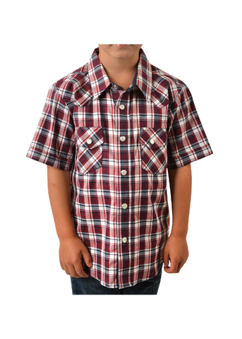 PURE WESTERN EDWARD BOYS CHECK S/S WESTERN SHIRT