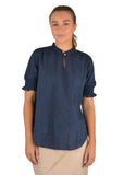 THOMAS COOK FLEUR WOMENS RUFFLE COLLAR S/S BLOUSE - NAVY