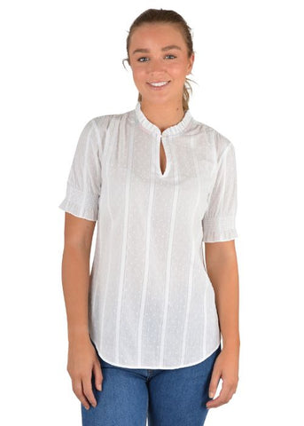 THOMAS COOK FLEUR WOMENS RUFFLE COLLAR S/S BLOUSE - WHITE [SZ:8 CL:WHITE]