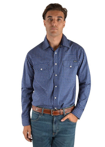 WRANGLER MILTON MENS PRINT WESTERN L/S SHIRT [SZ:S CL:NAVY/ORANGE]