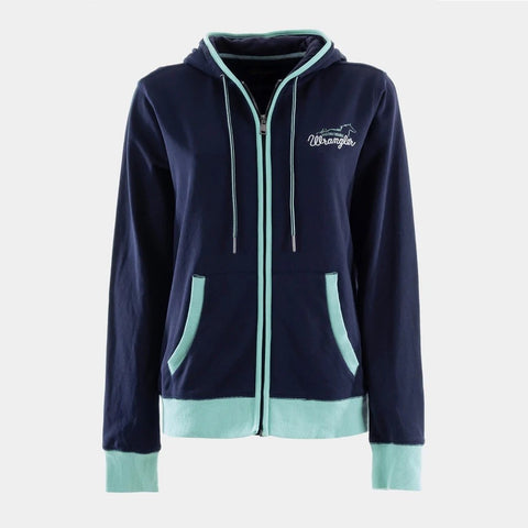 WRANGLER CHERYL WOMENS ZIP THROUGH HOODIE - NAVY/MINT