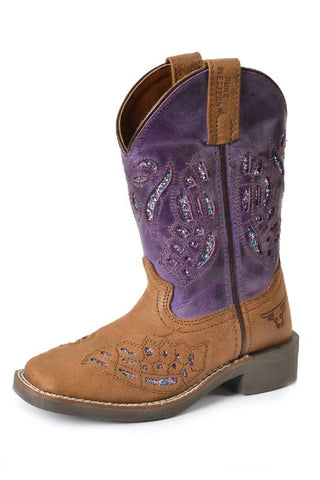 PURE WESTERN DASH CHILDRENS BOOTS - OILED BROWN & PURPLE