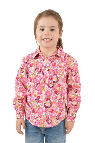 HARDSLOG BELLE KIDS HALF PLACKET LONG SLEEVE SHIRT - PINK