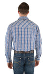 PURE WESTERN BOLT MENS LONG SLEEVE WESTERN CHECK SHIRT - NAVY/BLUE