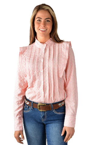 PURE WESTERN OLIVIA WOMENS CHECK TUCK LONG SLEEVE SHIRT - PINK