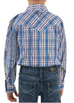 PURE WESTERN BOLT BOYS CHECK WESTERN LONG SLEEVE SHIRT - NAVY/BLUE