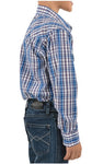 PURE WESTERN BOLT BOYS CHECK WESTERN LONG SLEEVE SHIRT - NAVY/BLUE