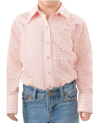 PURE WESTERN OLIVIA GIRLS LONG SLEEVE CHECK WESTERN SHIRT - PINK