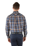 THOMAS COOK ROYCROFT MENS CHECK 1 POCKET LONG SLEEVE SHIRT - NAVY/BROWN