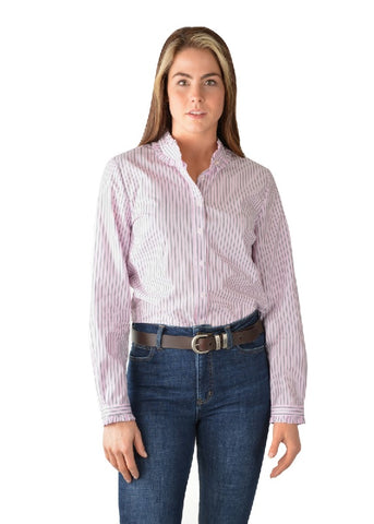 THOMAS COOK COLLETTE WOMENS FRILL STRIPE LONG SLEEVE SHIRT - PINK/WHITE