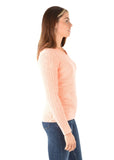 THOMAS COOK CABLE V NECK WOMENS KNIT JUMPER - PEACH