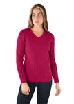 THOMAS COOK CABLE V NECK WOMENS KNIT JUMPER - GRANITA