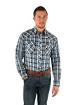 WRANGLER GOULD MENS CHECK LOGO WESTERN LONG SLEEVE SHIRT - BLACK/TEAL [SZ:XS]