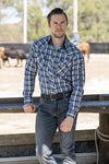 WRANGLER GOULD MENS CHECK LOGO WESTERN LONG SLEEVE SHIRT - BLACK/TEAL [SZ:XS]