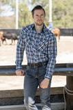 WRANGLER GOULD MENS CHECK LOGO WESTERN LONG SLEEVE SHIRT - BLACK/TEAL [SZ:XS]