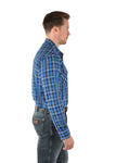 WRANGLER GOULD MENS CHECK LOGO WESTERN LONG SLEEVE SHIRT - BLACK/TEAL