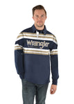 WRANGLER ATKINSON MENS STRIPE RUGBY - NAVY/TAN