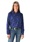 WRANGLER MADDEN WOMENS PRINT LONG SLEEVE SHIRT - NAVY & ROSES