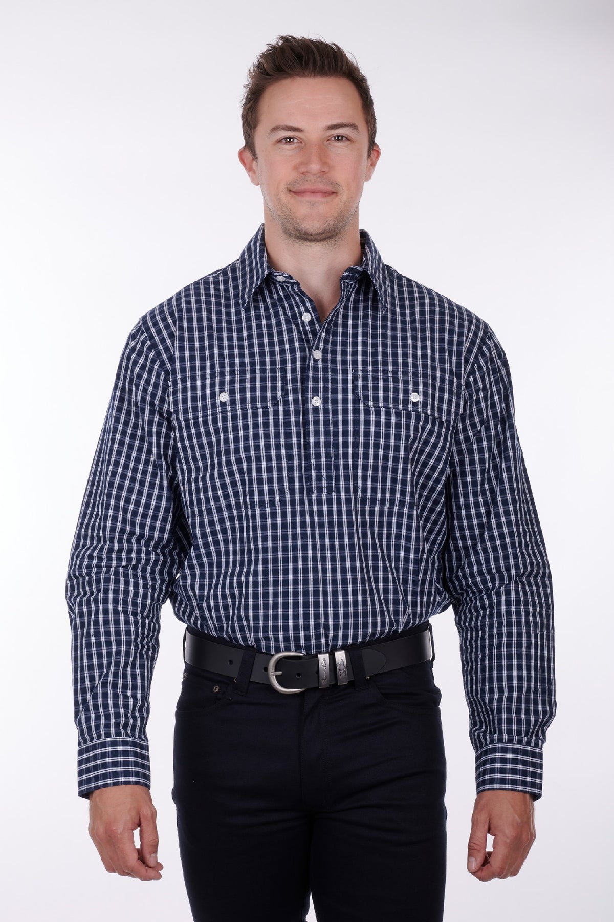 Hardslog Alon Mens 1/2 Placket Long Sleeve Shirt - Navy