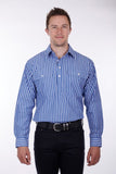 HARDSLOG CHARLIE MENS 1/2 PLACKET LONG SLEEVE SHIRT - BLUE/WHITE