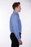 HARDSLOG CHARLIE MENS 1/2 PLACKET LONG SLEEVE SHIRT - BLUE/WHITE