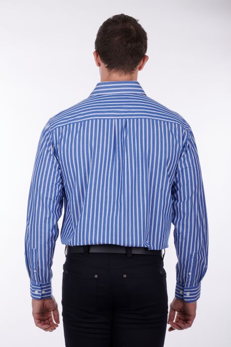 Hardslog Charlie Mens 1/2 Placket Long Sleeve Shirt - Blue/white