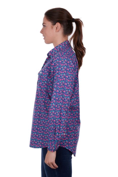 Hardslog Bella Womens 1/2 Placket Long Sleeve Shirt - Navy