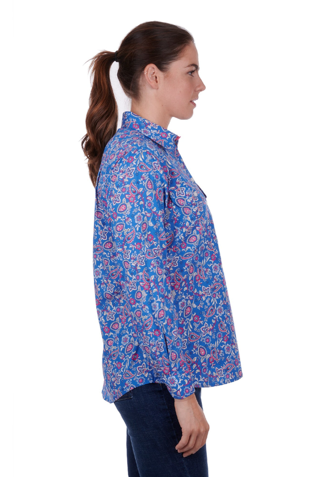 Hardslog Luisa Womens 1/2 Placket Long Sleeve Shirt - Blue
