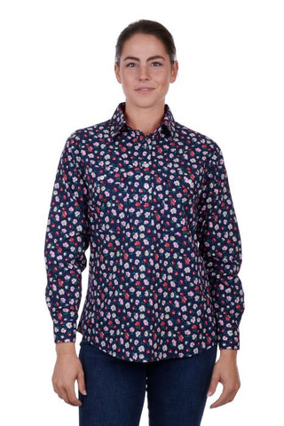 HARDSLOG STEPHANIE WOMENS 1/2 PLACKET LONG SLEEVE SHIRT - NAVY