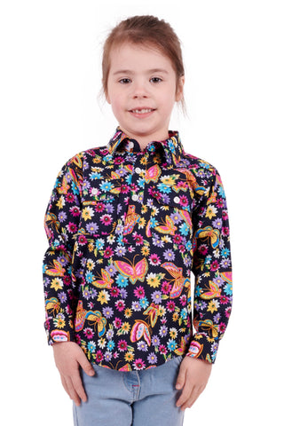 HARDSLOG JULIETA KIDS 1/2 PLACKET LONG SLEEVE SHIRT - NAVY