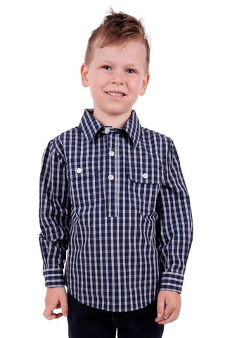 HARDSLOG ALON KIDS 1/2 PLACKET LONG SLEEVE SHIRT - NAVY