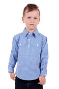 Hardslog Devin Kids 1/2 Placket Long Sleeve Shirt - Blue/white