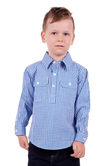 Hardslog Devin Kids 1/2 Placket Long Sleeve Shirt - Blue/white