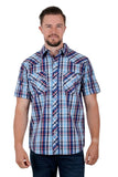 PURE WESTERN LOGAN MENS SHORT SLEEVE SHIRT - NAVY/RED