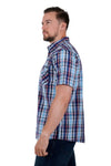 PURE WESTERN LOGAN MENS SHORT SLEEVE SHIRT - NAVY/RED