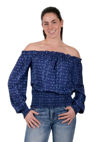 PURE WESTERN EMMA WOMENS BLOUSE - NAVY