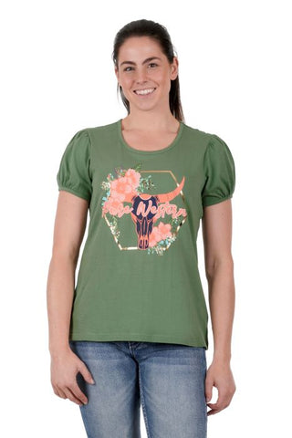 PURE WESTERN ALMY WOMENS SHORT SLEEVE TEE - MOSS