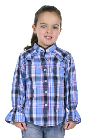 PURE WESTERN SHILOH GIRLS LONG SLEEVE SHIRT - BLUE